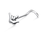 Rock Symbol Shaped Silver Curved Nose Stud NSKB-788